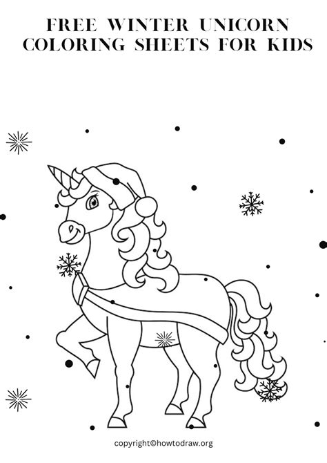 winter unicorn coloring page  kids  printable