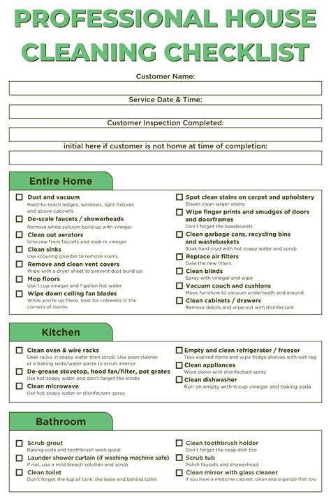 professional house cleaning checklist printable professional house