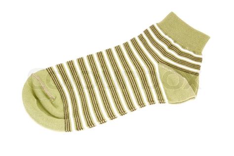 striped green sock isolated on white stock image colourbox