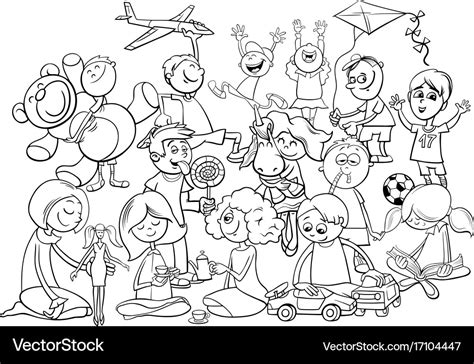 playful children group coloring book royalty  vector