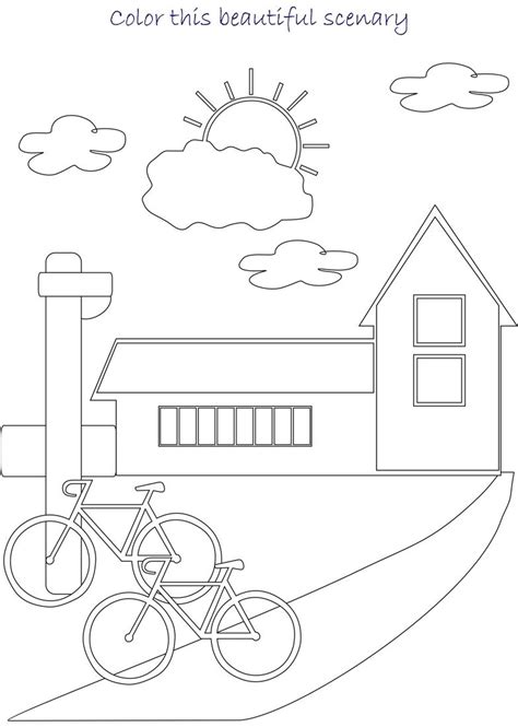 beautiful scenery coloring page  kids