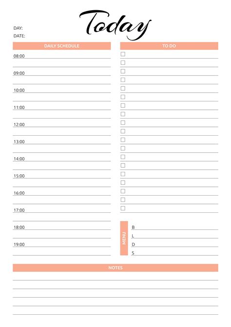 printable daily hourly schedule template   calendar printable