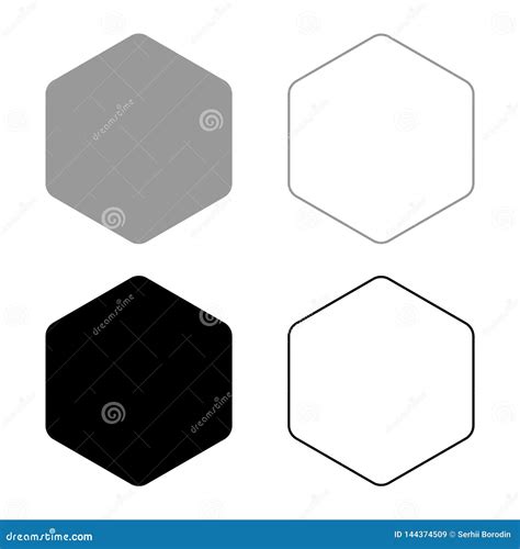 hexagon  rounded corners icon set black color vector illustration