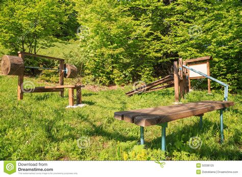 outdoor wooden fitness equipment stock image image