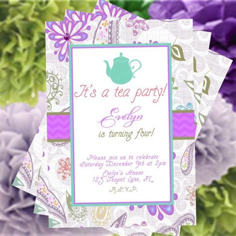 custom printable tea party invitation  merrimentpress  etsy