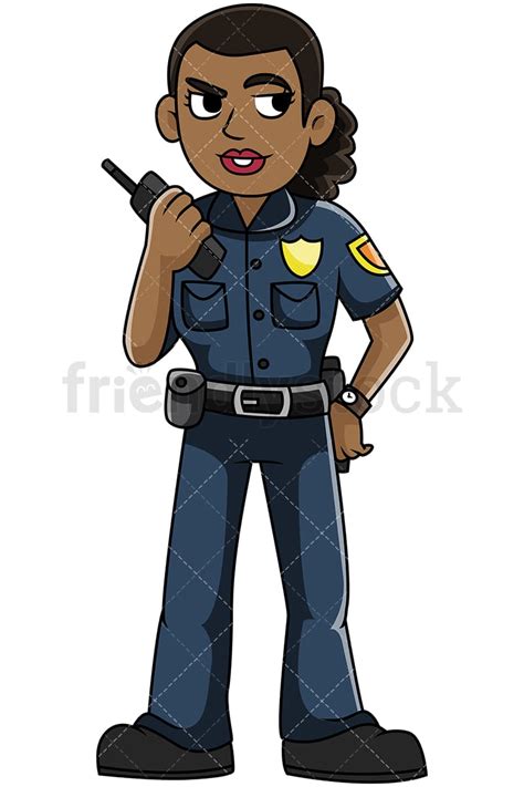 black policewoman talking on radio vector cartoon clipart