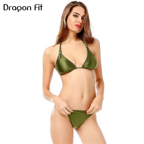 dragon fit sexy arwy green bandage bikini women summer beach diving surfing push  adjustable