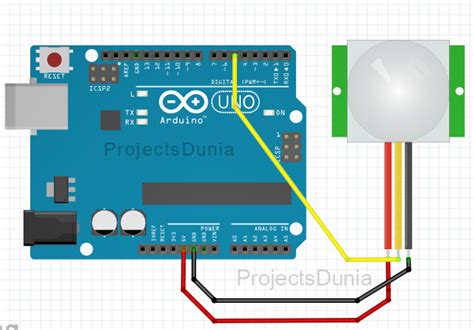 interface pir sensor  arduino projectsdunia
