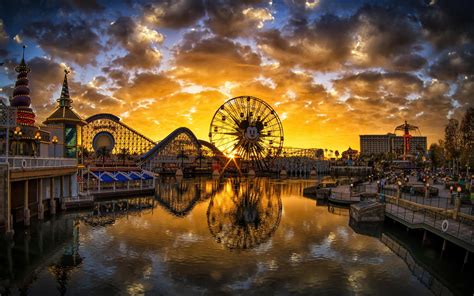 disneyland california sunset city river ferris wheel