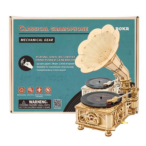 rokr mechanical gear classical gramophone play  records   machine   scratch