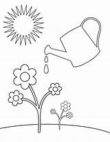 Watering Coloring Plants Drawing Pages Kids Spring Plant Flower Clipart Water Cartoon Flowers Sheets Print First Color Printable Clip Sun sketch template