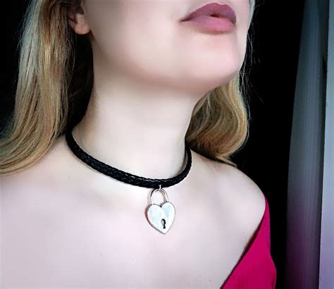 submissive collar heart necklace lock choker steampunk bdsm