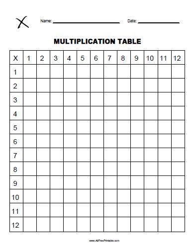 blank  multiplication chart  printable  blank