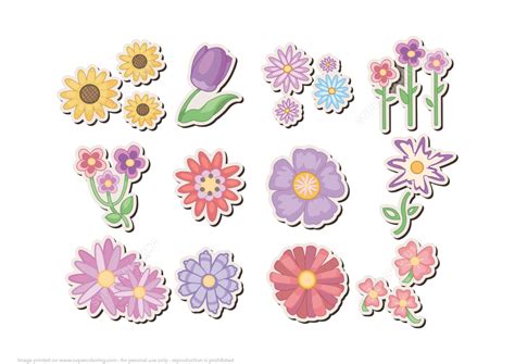 printable flower stickers  printable papercraft templates