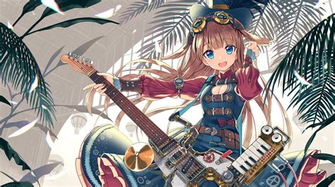 Wallpaper Illustration Anime Girls Guitar Musical Instrument Hat