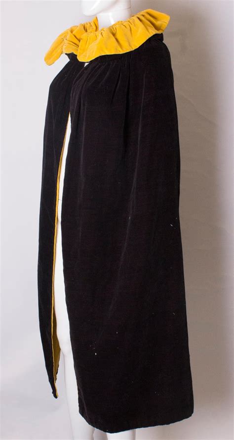 Vintage Yellow And Black Velvet Reversible Cape For Sale