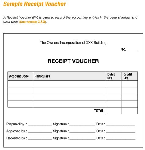 receipt voucher template printable samples
