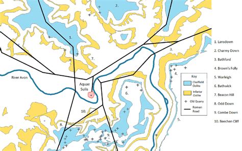 map   area  bath showing  location  aquae sulis sites  scientific