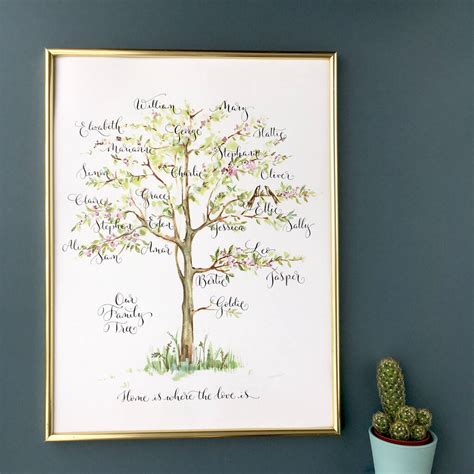 personalised calligraphy family tree print unframed   moon tide