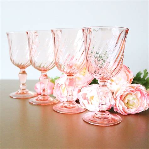 vintage pink drinking glasses 8oz set of 4 pink