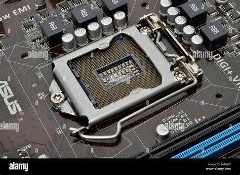 intel lga processor socket   asus motherboard stock photo alamy