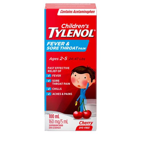 childrens tylenol acetaminophen suspension liquid fever sore throat pain cherry  ml