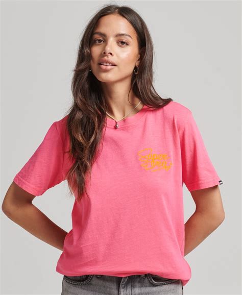 womens script style neon  shirt  pink superdry uk