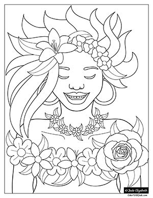 flower girl coloring page color  jade