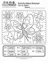 Butterfly Math Printable Worksheet Adding Worksheets Kindergarten Addition Color Kids Learning Go Back Kindergartenworksheets sketch template