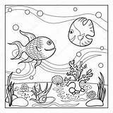 Underwater Coloring Outline Kids Sea Drawing Corals Scene Pages Stock Ocean sketch template