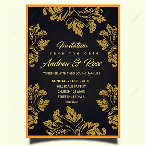 gold flower wedding invitation card template psd  luxury gold frame template   pngtree
