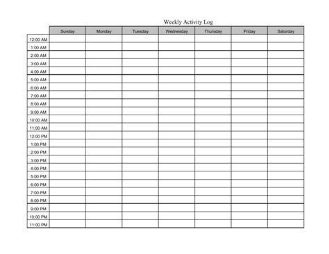 weekly activity log template  printable  templateroller