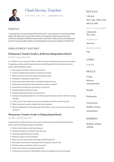 modern resume template  teachers