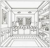 Room Perspective Point Drawing sketch template