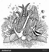 Coral Reef Vector Underwater Anchor Drawing Coloring Ocean Pages Pencil Easy Outline Drawings Sea Colouring Tattoo Printable Seaweed Print Sketch sketch template
