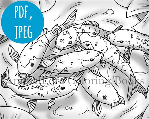 japanese koi fish printable coloring page digital  etsy