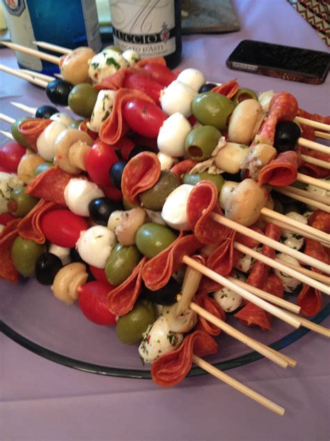 my stepmom and i made antipasto skewers the night before the shower covered and refrigerated