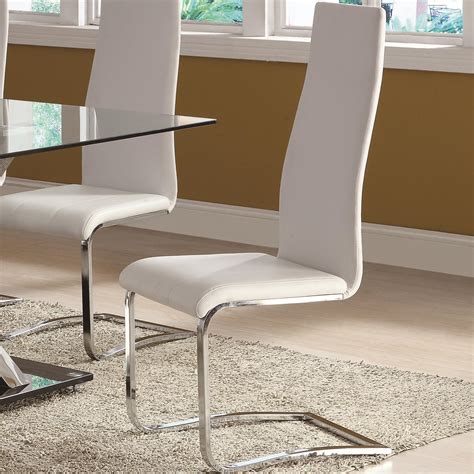 coaster modern dining white faux leather dining chair  chrome legs