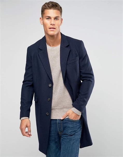 asos wool mix overcoat  navy shopstylecouk men