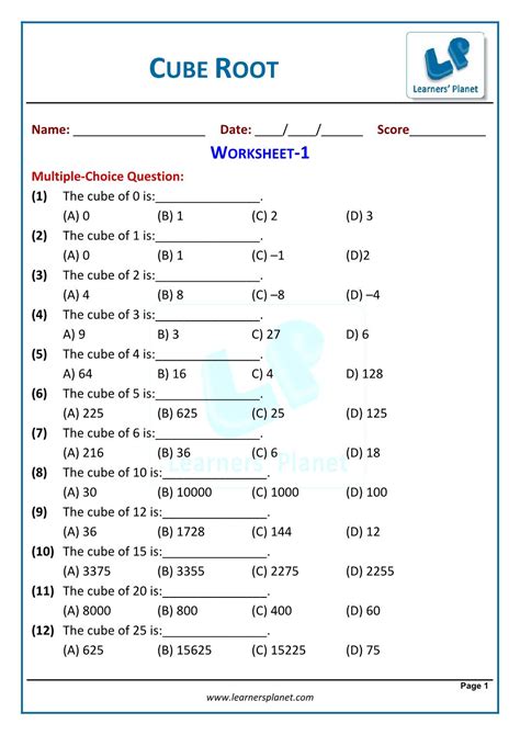 square  cube roots worksheet