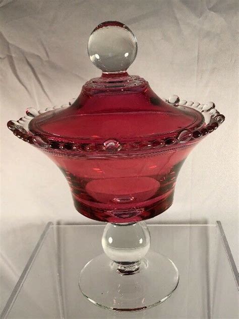 vintage pink pedestal lidded candy dish art glass