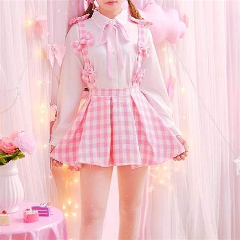 kawaii harajuku style pink plaid suspender mini skirt ropa rosa ropa