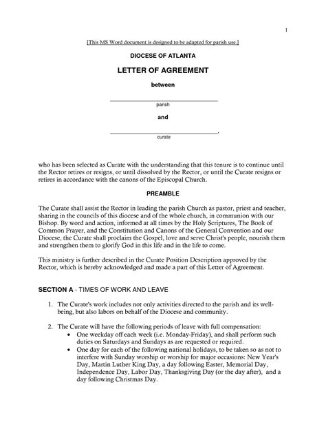 printable letter  agreement form generic