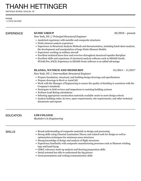 structural engineer resume samples velvet jobs