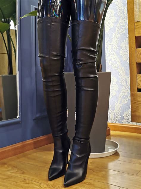 Women Sexy Boots Plus Size Pointed Toe Slip On Stiletto Heel Black