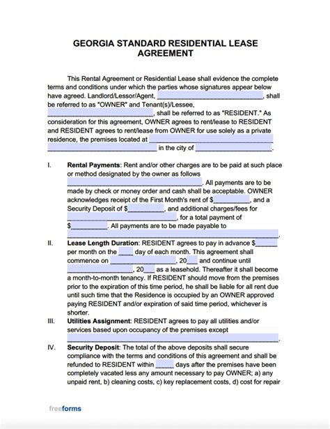 printable lease agreement ga