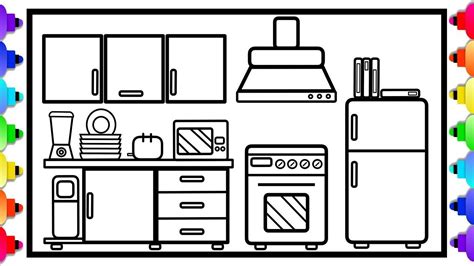 glitter kitchen  kids easy step  step kitchen coloring page