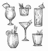 Cocktails Alcoholic Drinking Dibujo Alcoholische Schets Getrokken Reeks Lapiz Alcool sketch template