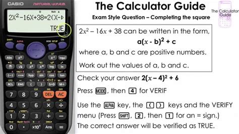 check  completing  square  calculator casio verify truefalse mode fxgt