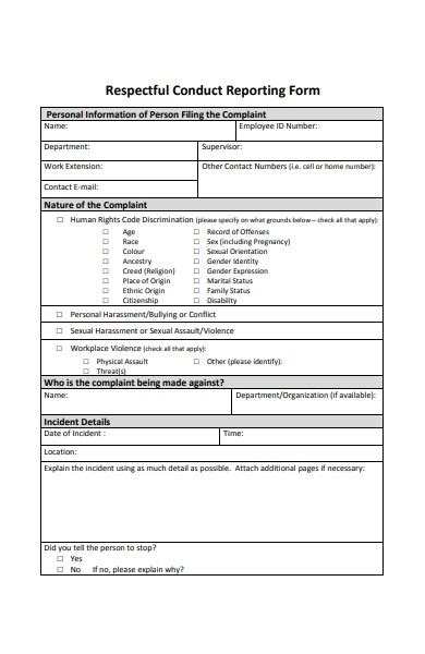 free 22 harassment complaint forms in pdf ms word